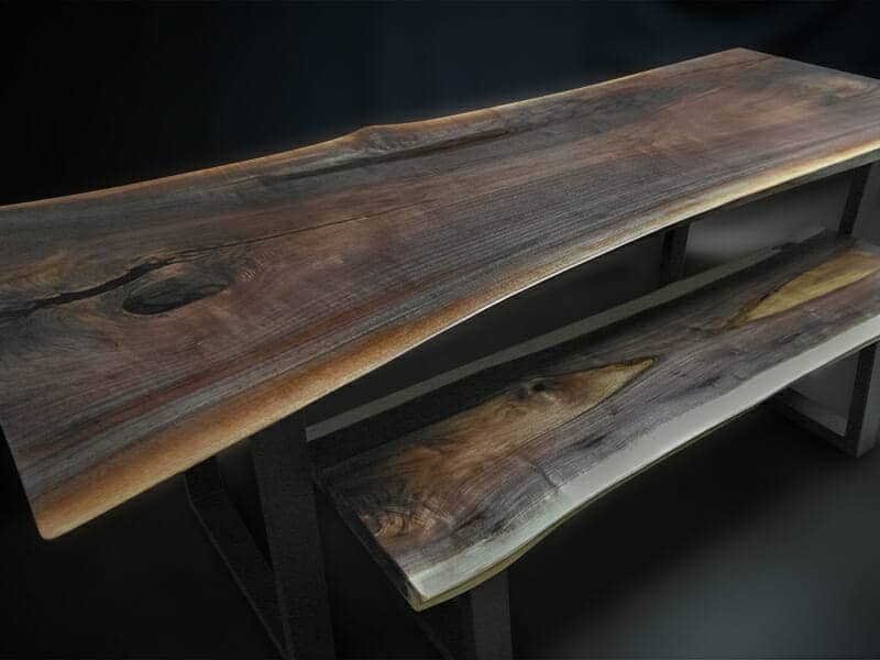 Live edge black walnut table and bench
